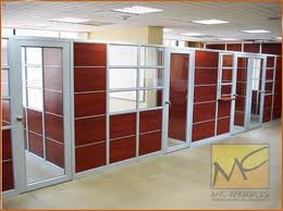 Office partitions made with formica and glass